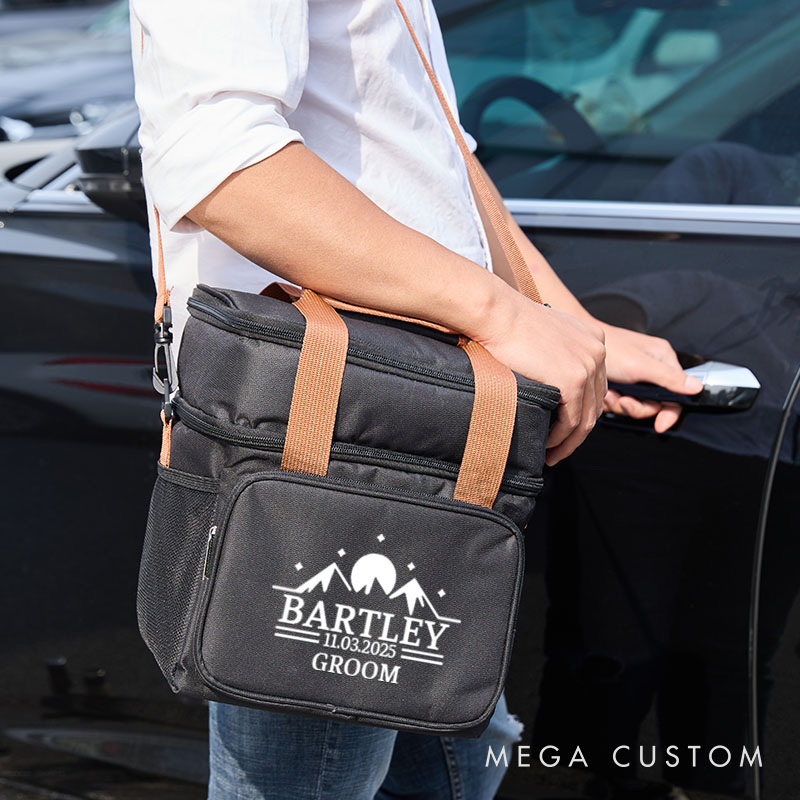 Personalized Cooler Bag for Groom Groomsmen Mountain Sun Beer Bag Wedding Party Gift Bag for Bachelor Party Best Man Gift