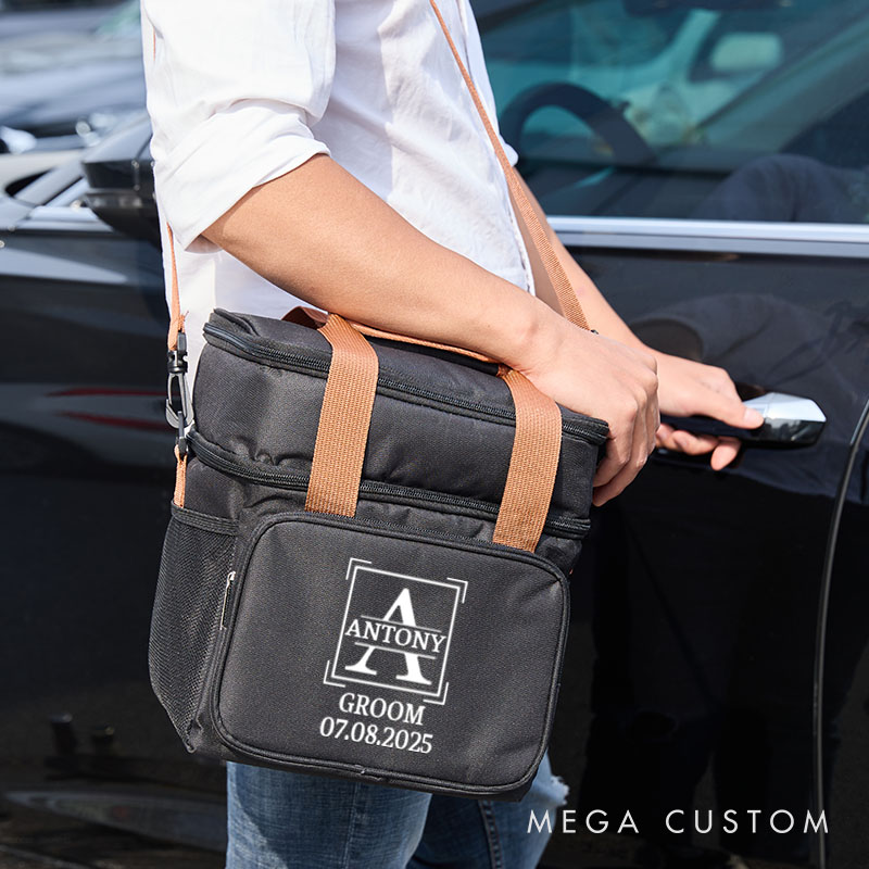 Personalized Groomsmen Cooler Bag Initial Beer Bag Gift for Groom Wedding Best Man Proposal Bag Men’s Bachelor Party Cooler Bag