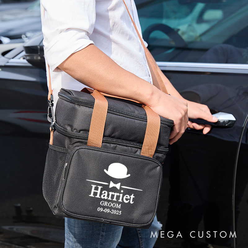 Personalized Groomsmen Cooler Bag Wedding Beer Bag Gift for Groom Best Man Party Favors Bag for Men Hat Bow Tie Design Bag for Him