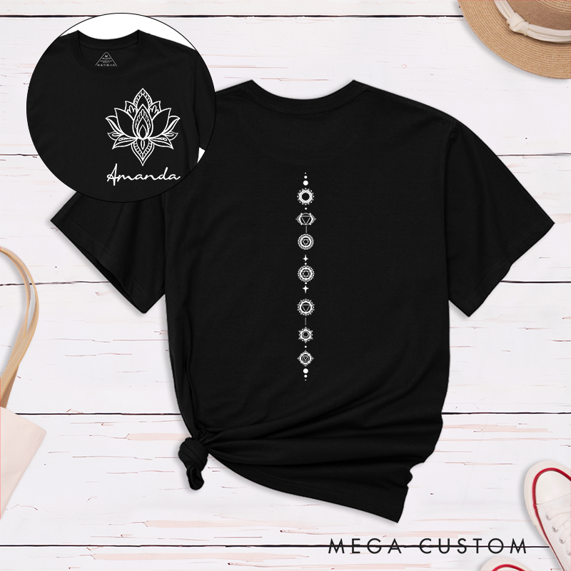 Personalized Yoga Chakra T-Shirt with Lotus and Energy Design Perfect Gift for Yoga Lover and Meditation
