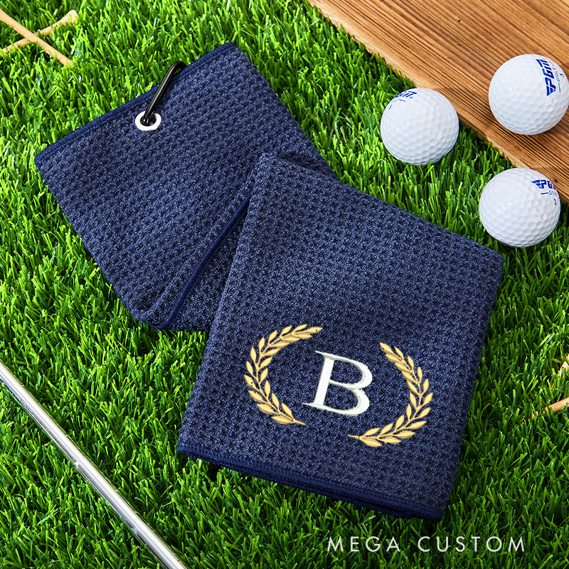 Personalized Golf Towel with Embroidered Name and Icon Design 