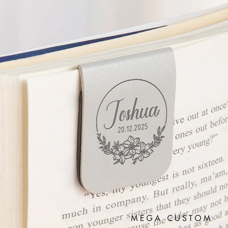 Personalized Floral Magnetic Bookmark Custom Leather Bookmark Clip with Name Book Lover Gift Reading Lover Gift Librarian Gift Bookish Gift 