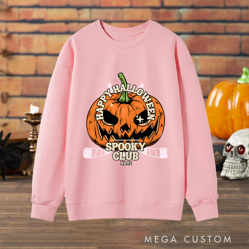 Personalized Halloween Pumpkin Sweatshirt with Spooky Club Theme and Custom Name Design