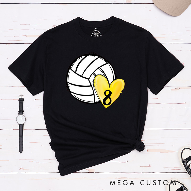 Personalized Volleyball T-Shirts with Colorful Heart Designs Featuring Your Number