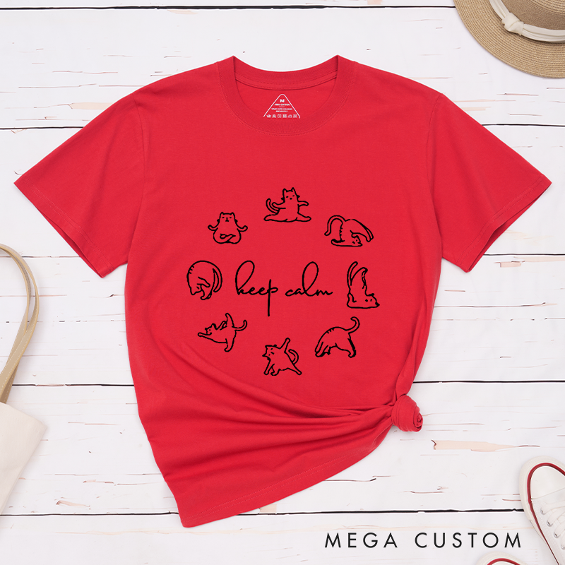 Personalized Funny Yoga T-Shirt with Keep Calm Yoga Cat Design Perfect Gift for Yoga Lover and Cat Lover