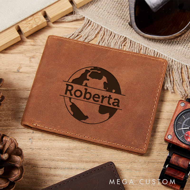Personalized Engraved Leather Wallet for Traveling Lover Gift for Travelers