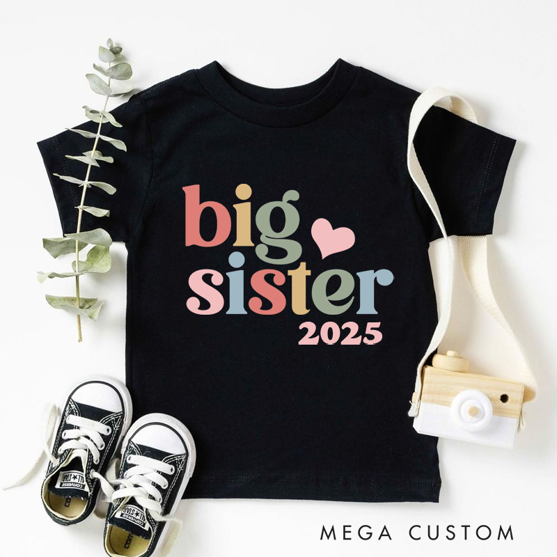 Personalized Big Sister Pastel Text Kids T-Shirt 