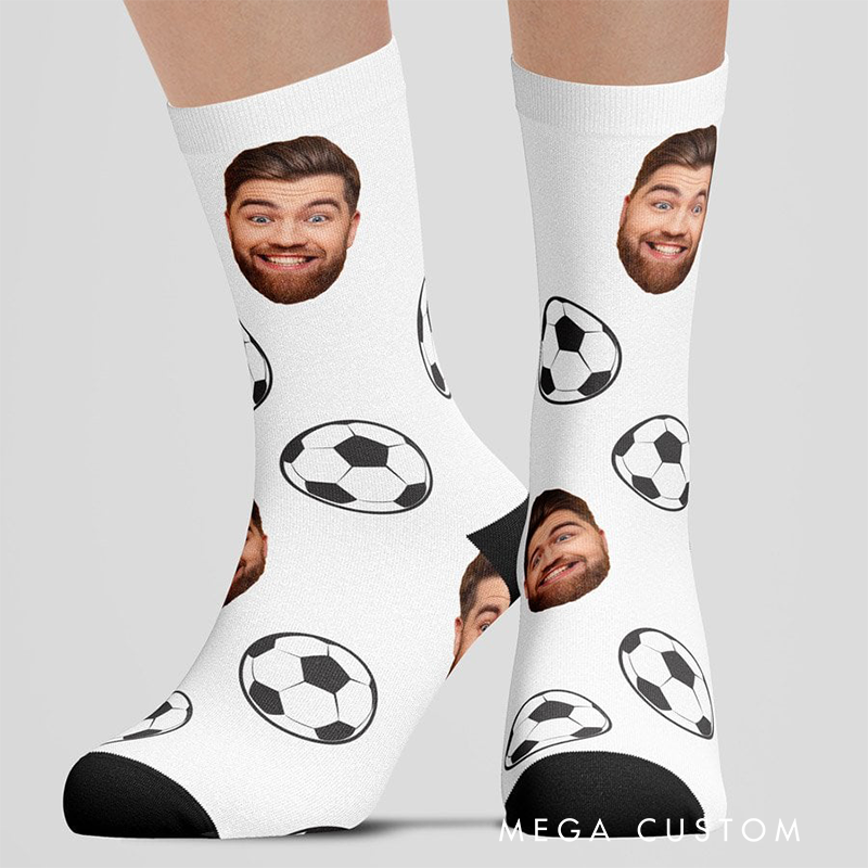 Personalized Soccer Socks with Custom Face Design and Football Pattern Unique Gift for Sports Fans