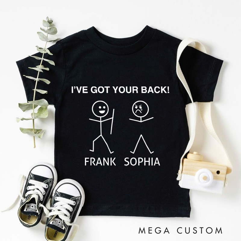 Personalized Stick Figure I've Got Your Back Kids T-Shirt 