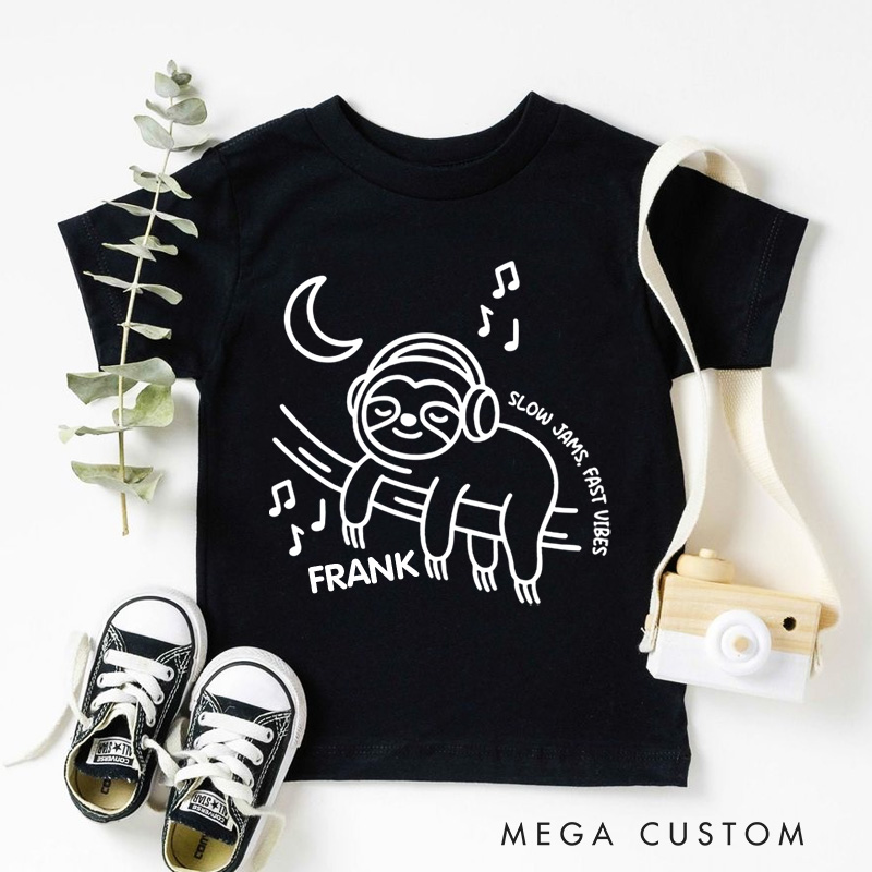 Personalized Sloth Relaxing Under Moon Kids T-Shirt
