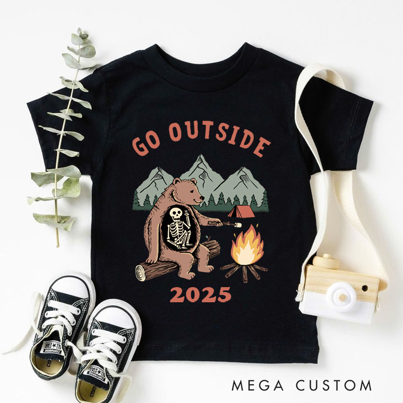 Personalized Go Outside Bear Campfire Adventure Kids T-Shirt
