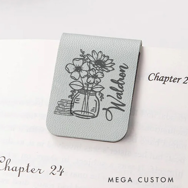 Personalized Vase and Book Magnetic Bookmark with Name Engraved Leather Bookmark Clip for Her Book Lover Gift for Librarian Gift