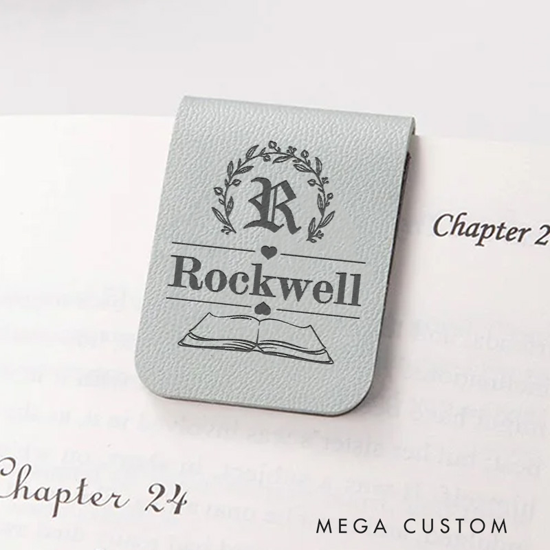 Personalized Initial Floral and Book Magnetic Bookmark Engraved Leather Bookmark Clip with Name Book Lover Gift for Reader Gift Bookish Gift