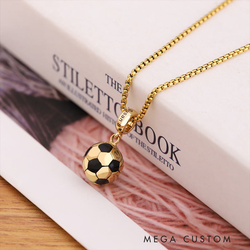 Personalized Soccer Ball Pendant Necklace with Custom Name and Number for Sports Lovers