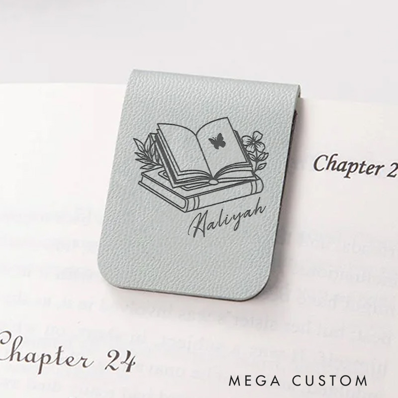Personalized Flower Book and Butterfly Magnetic Bookmark for Women Leather Bookmark Clip with Name Book Lover Gift for Bookish Gift