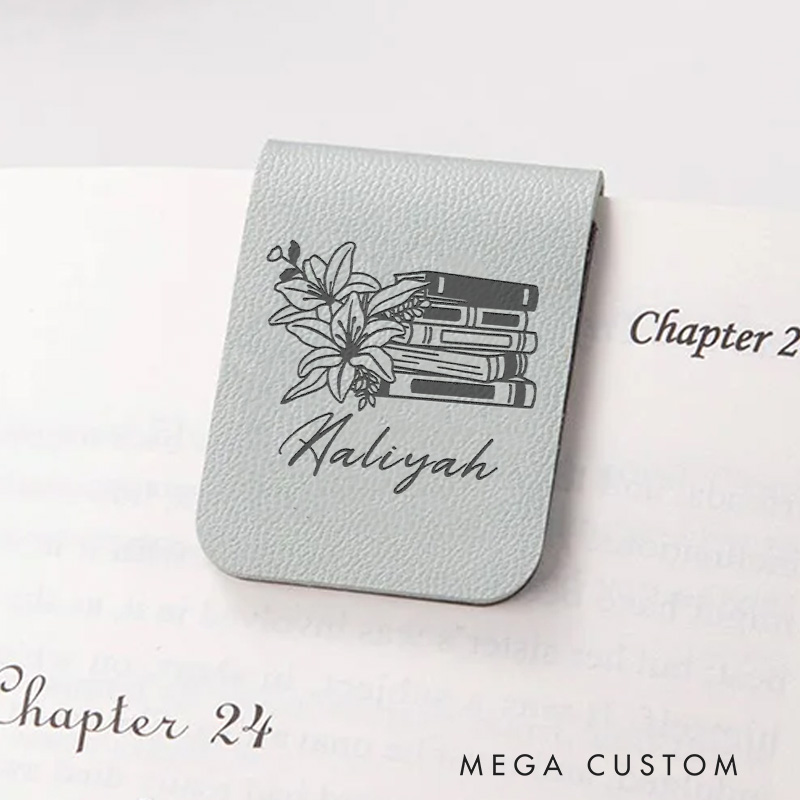 Personalized Lily Book Magnetic Bookmark Engraved Leather Bookmark Clip with Name Bookmark for Women Book Lover Gift for Bookish Gift