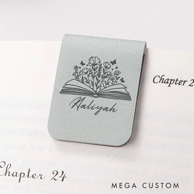 Personalized Flower Book and Butterfly Magnetic Bookmark Engraved Leather Bookmark Clip with Name Bookmark for Book Lover Gift for Librarian Gift