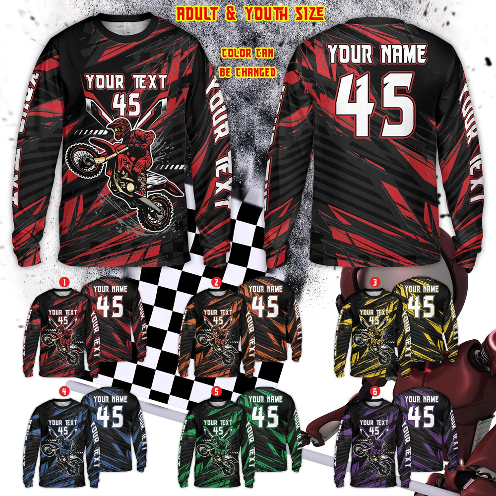 Personalized Motocross Racing Jersey Custom Mesh Knit Off-Road Shirt with Dynamic Rider Design