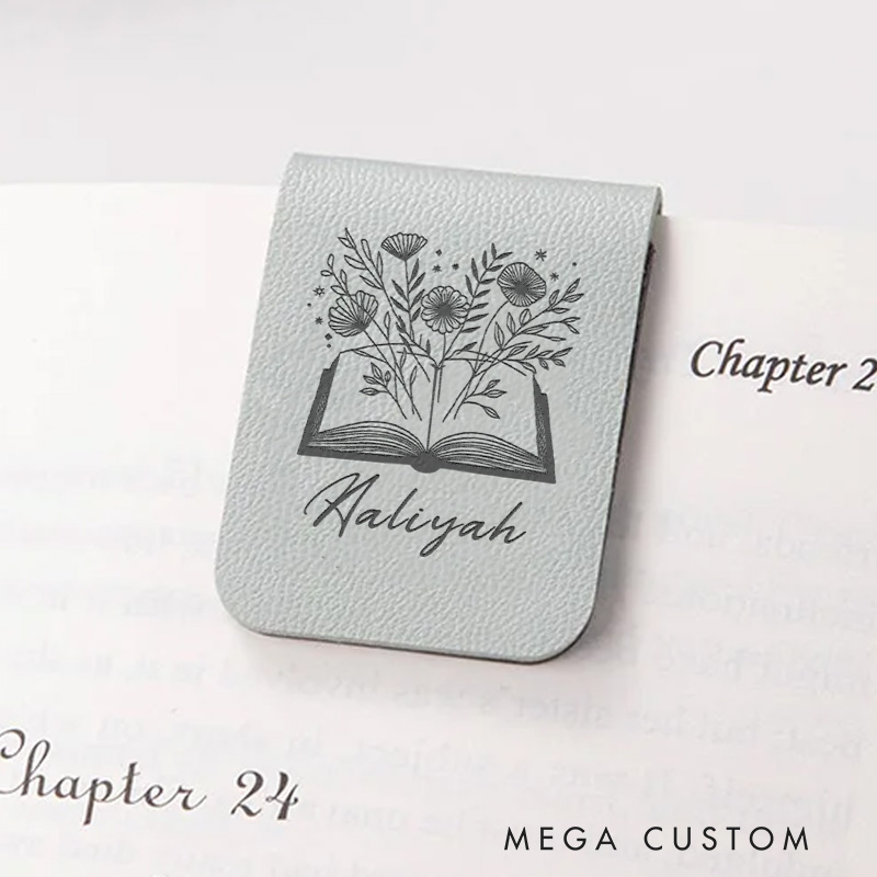 Personalized Flower Book Magnetic Bookmark with Name Engraved Leather Bookmark Clip Bookmark for Women Book Lover Gift for Librarian Gift