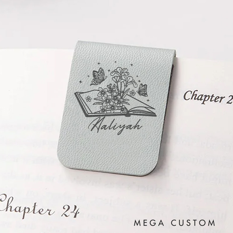 Personalized Book Flower and Butterfly Magnetic Bookmark with Name Leather Bookmark Clip for Women Book Lover Gift for Librarian Gift