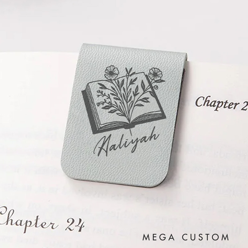 Personalized Book Flower Magnetic Bookmark with Name Engraved Leather Bookmark Clip for Women Book Lover Gift for Librarian Gift