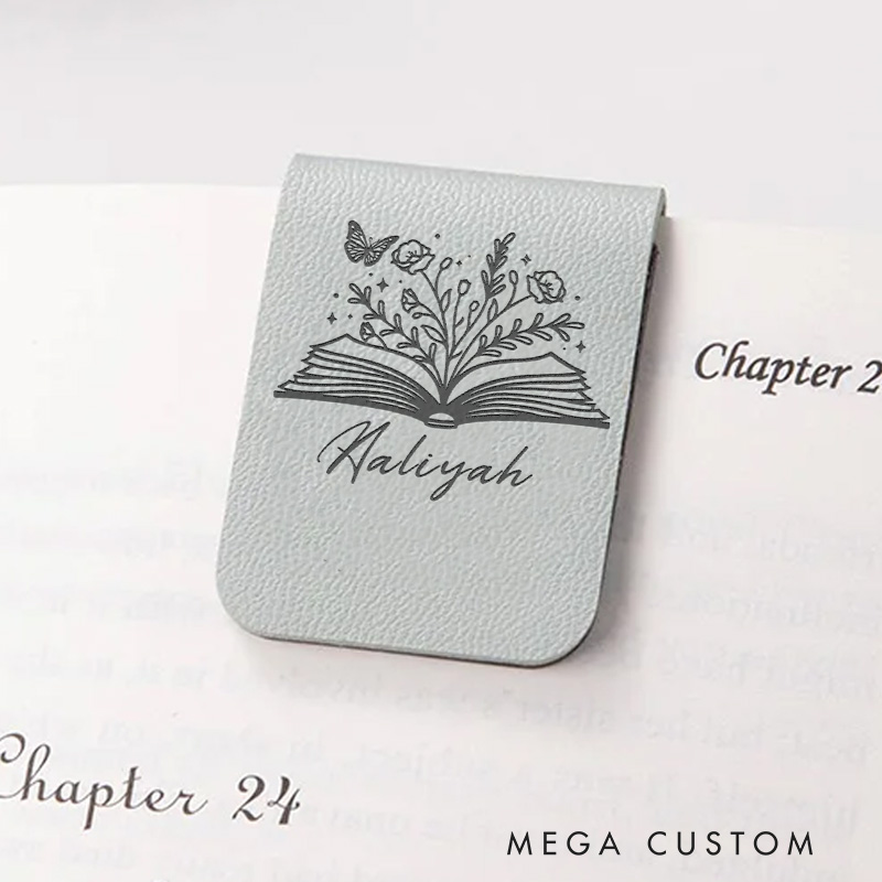 Personalized Book Flower and Butterfly Magnetic Bookmark Engraved Leather Name Bookmark Clip for Women Book Lover Gift for Reading Lover Gift