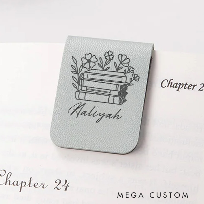 Personalized Book Flower Magnetic Bookmark Engraved Leather Name Bookmark Clip for Women Bookmark Book Lover Gift for Bookish Gift