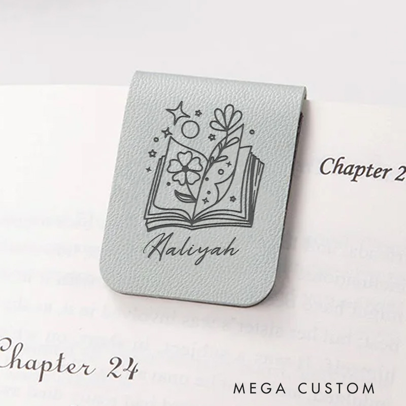 Personalized Flower Book and Moon Star Magnetic Bookmark Engraved Leather Bookmark Clip with Name Women Bookmark Book Lover Gift for Bookish Gift