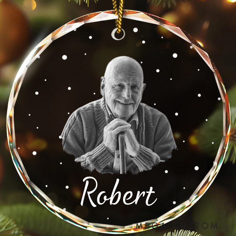Personalized Memorial Photo Ornament Remembrance Gift for Loss of Loved One Circle Glass Ornament Sympathy Gift