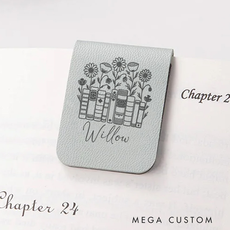 Personalized Flower and Book Magnetic Bookmark Engraved Leather Bookmark Clip with Name Women Bookmark Book Lover Gift for Reading Gift