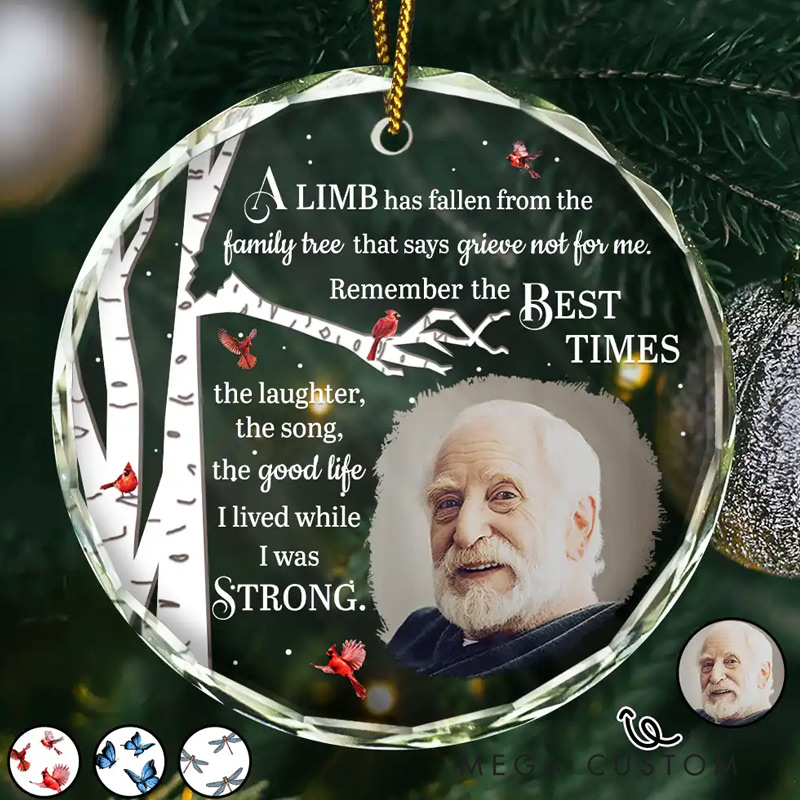 Personalized Memorial Photo Ornament A Limb Has Fallen Ornament Circle Glass Ornament Sympathy Gift