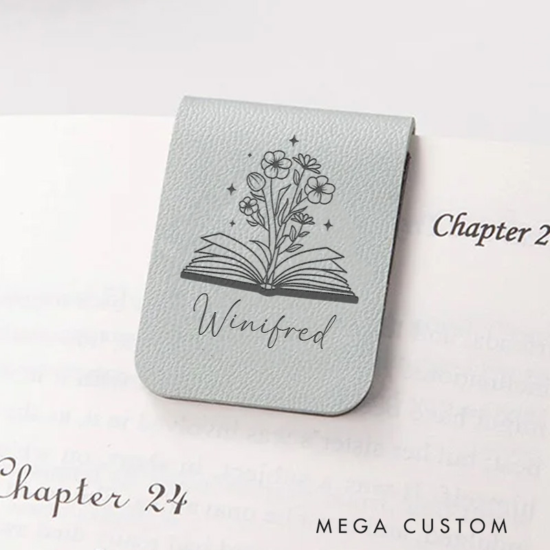 Personalized Book and Flower Magnetic Bookmark Engraved Leather Bookmark Clip with Name Women Bookmark Book Lover Gift for Librarian Gift