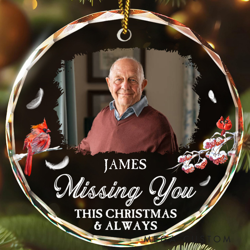 Personalized Memorial Photo Ornament First Christmas In Heaven Ornament Circle Glass Ornament Sympathy Gift