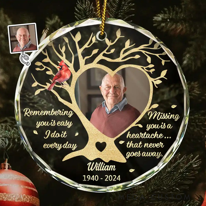 Personalized Memorial Photo Ornament Remembering You Is Easy Memorial Ornament Circle Glass Ornament Sympathy Gift