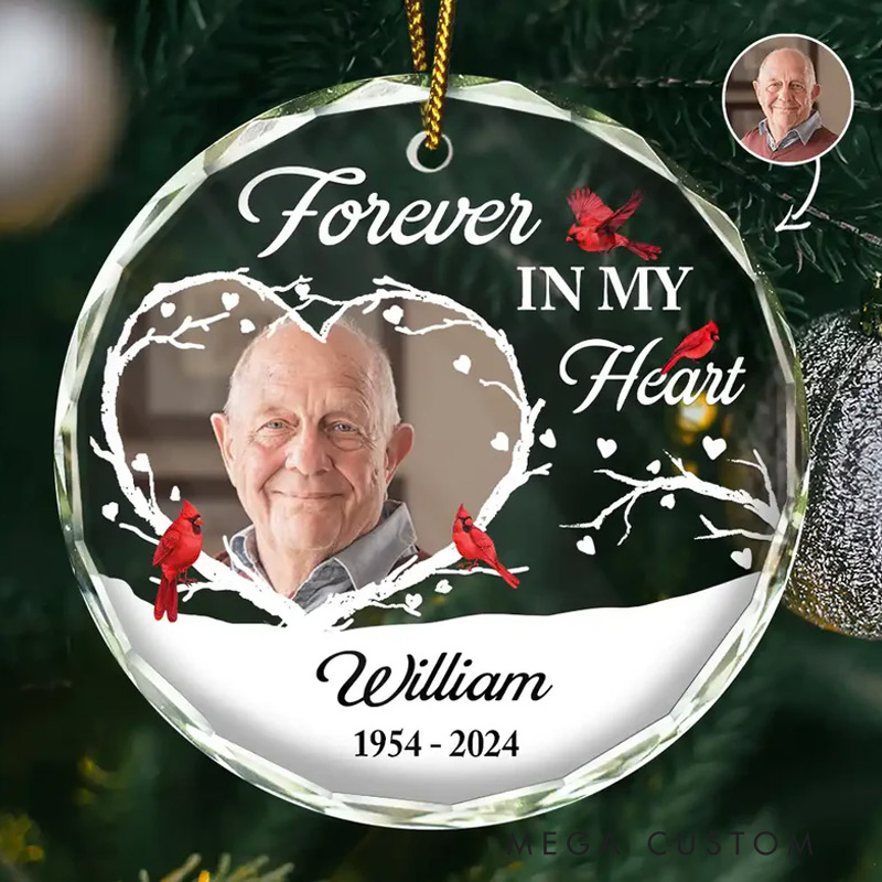 Personalized Memorial Photo Ornament A Piece Of My Heart Is In Heaven Memorial Ornament Circle Glass Ornament Sympathy Gift