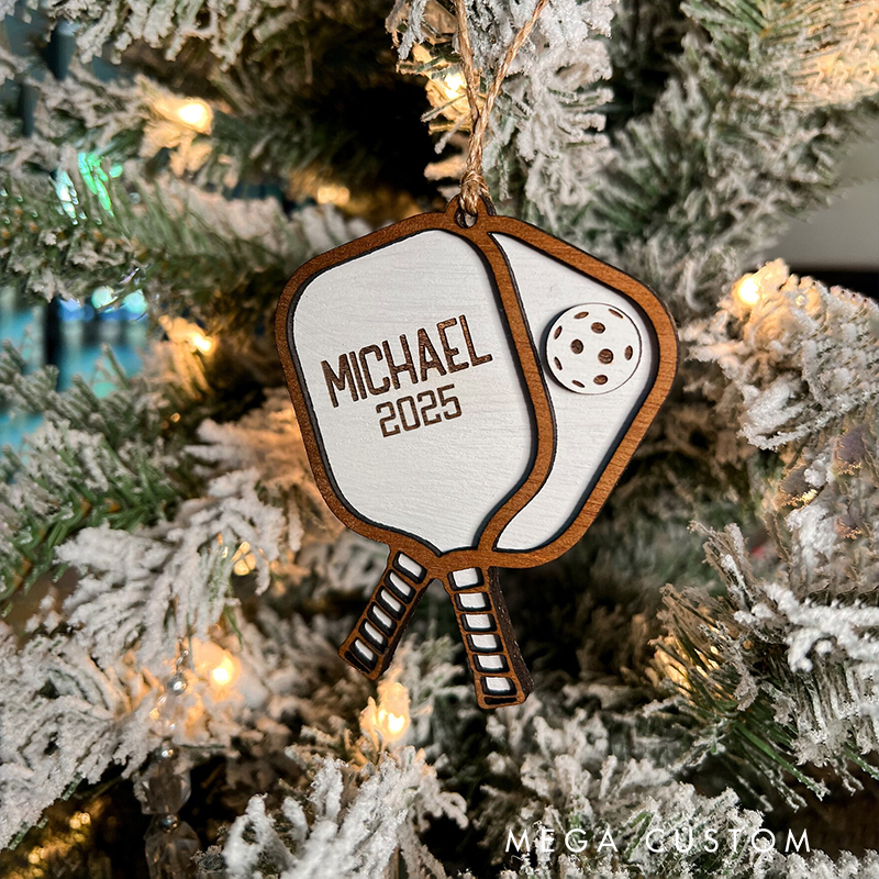 Personalized Pickleball Paddle Christmas Ornament with Custom Name and Year