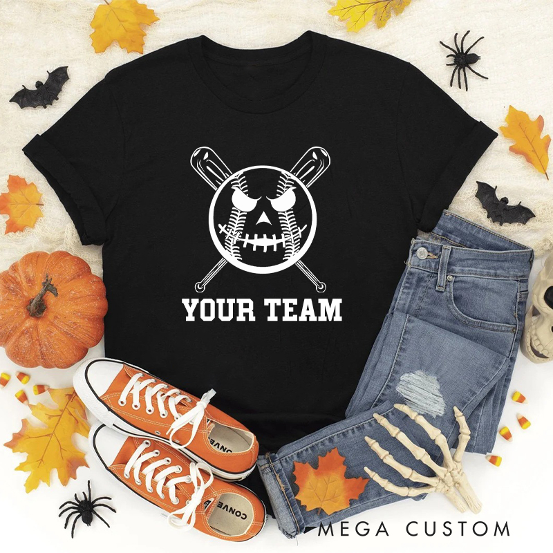 Personalized Skull Baseball T-Shirt with Custom Team Name