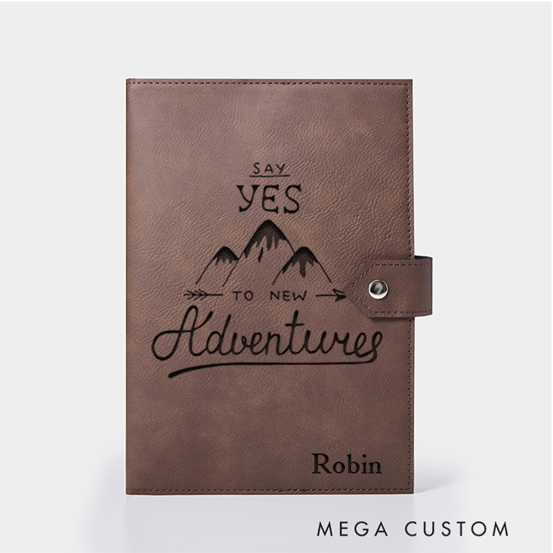 Personalized Say Yes to New Adventures Leather Notebook for Traveling Lovers Leather Journal Travel Gift