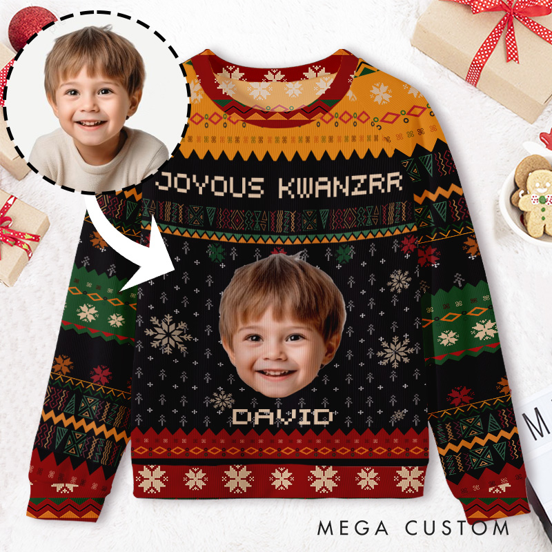 Personalized Joyous Kwanzaa Photo Frame Kids Ugly Christmas Sweater