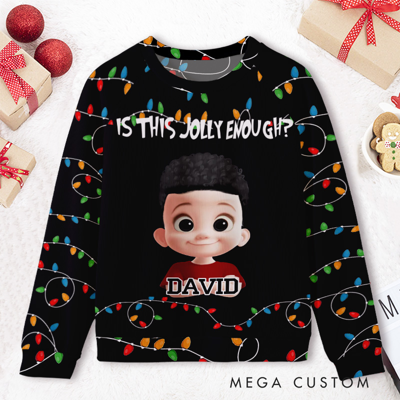 Personalized Is This Jolly Enough Lights and Photo Kids Ugly Christmas Sweater