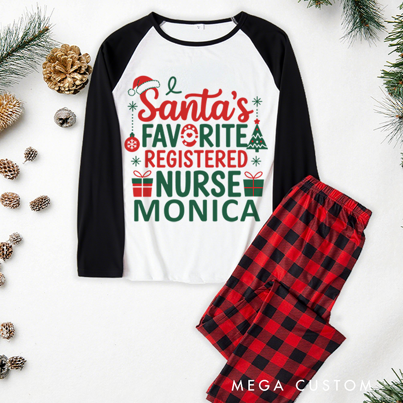 Personalized Nurse Christmas Pajama Sets Custom Santa's Favorite Registered Nurse Design Pajamas Xmas Gift