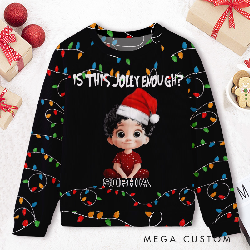 Personalized Is This Jolly Enough Festive Photo Kids Ugly Christmas Sweater 