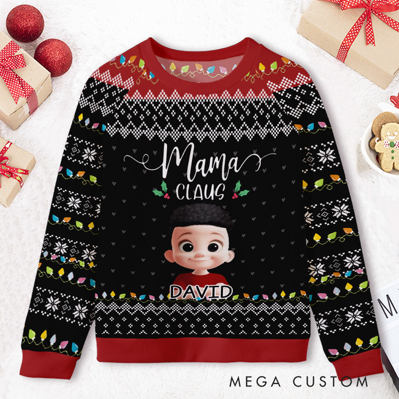 Personalized Mama Claus Kids Ugly Christmas Sweater