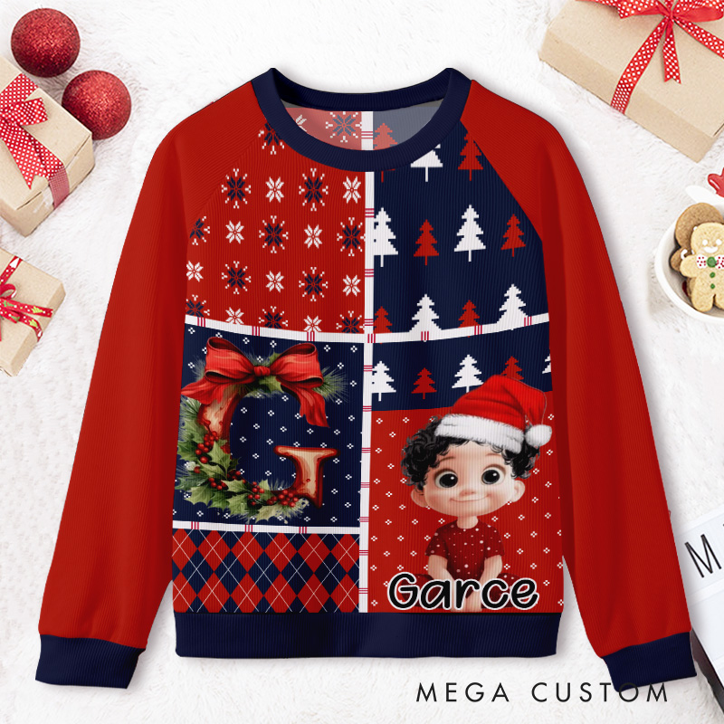 Personalized Santa and Reindeer Blocks Kids Ugly Christmas Sweater