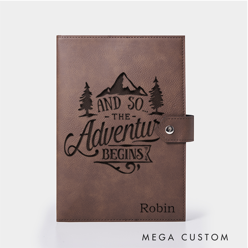 Personalized And So the Adventure Begins Leather Notebook for Traveling Lovers Leather Journal Travel Gift
