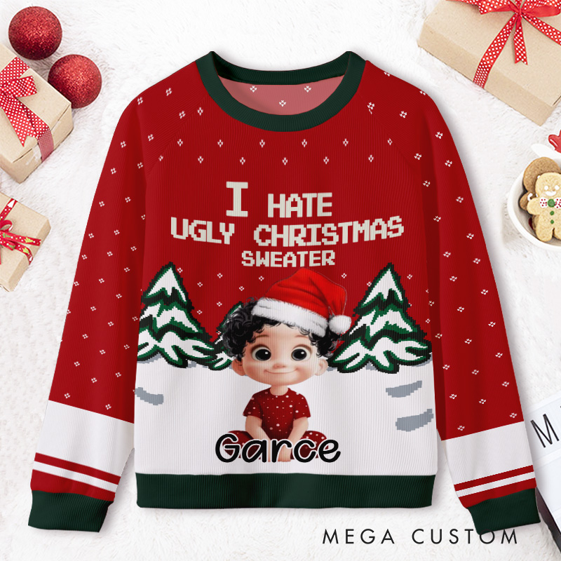 Personalized I Hate Christmas Trees Kids Ugly Christmas Sweater