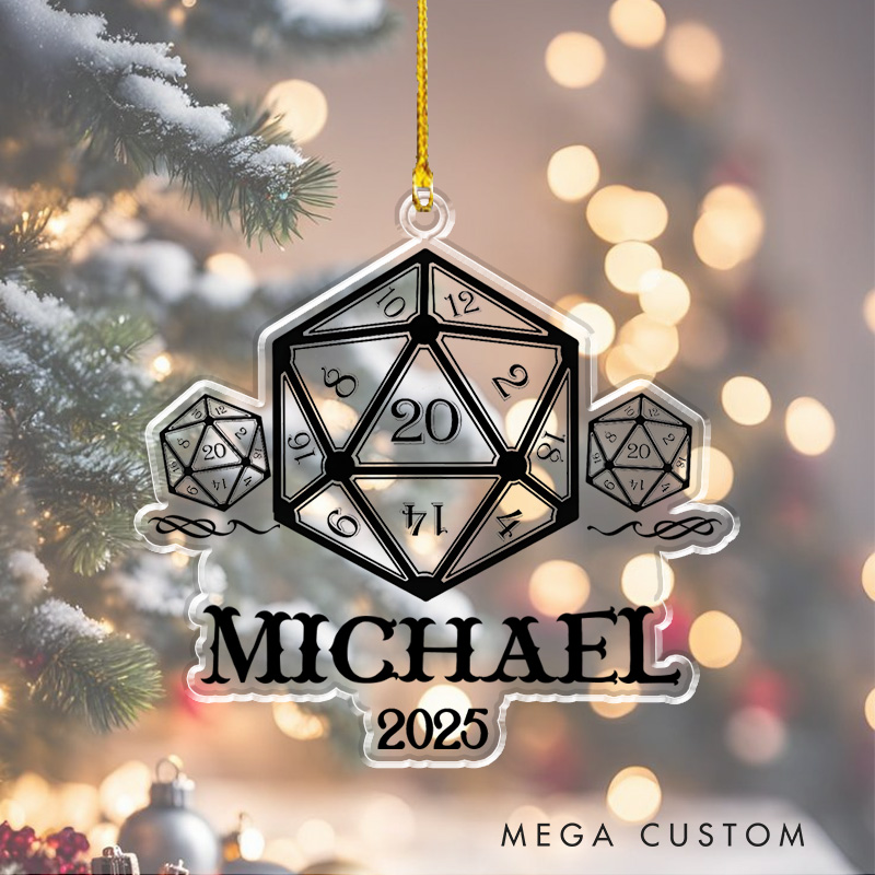 Personalized D20 Dice for Rpg Enthusiasts Christmas Ornament Role Playing Enthusiasts Christmas Ornament Gift Game Geek Lover