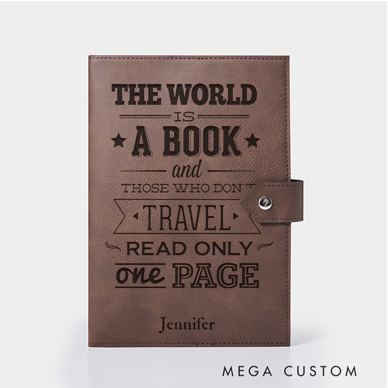 Personalized The World Is a Book Leather Notebook for Traveling Lovers Leather Journal Travel Gift