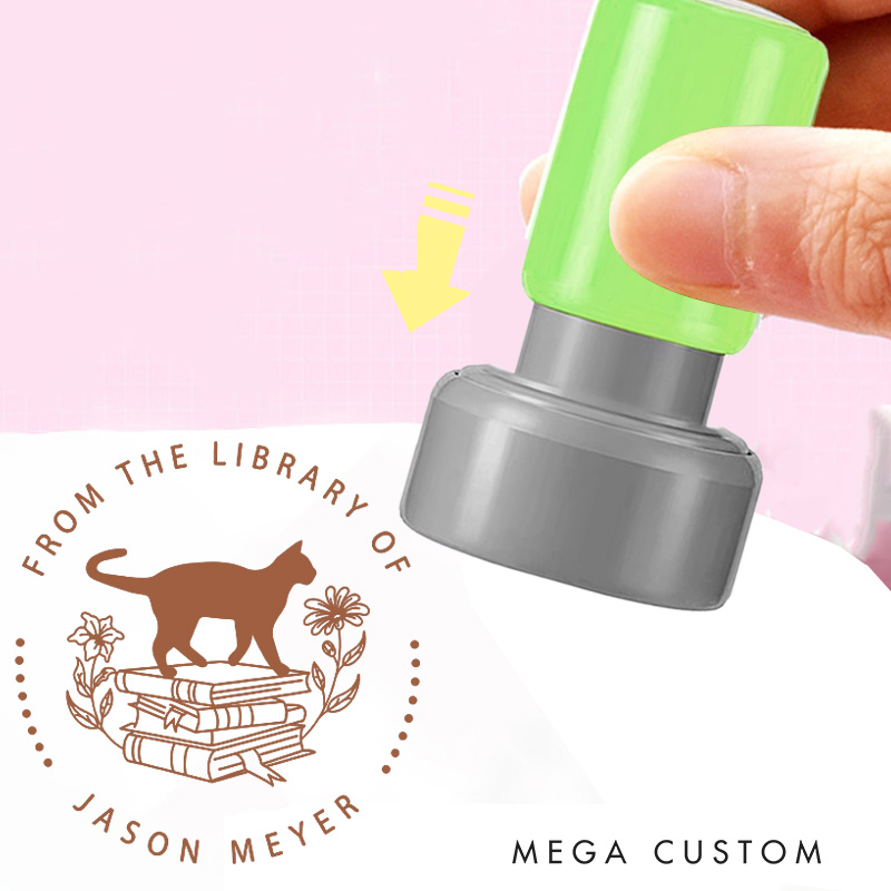 Personalized from the Library of Book Stamp Custom Cat and Flower Book Stamps with Name Library Stamp for Book Lover Gift Librarian Gift