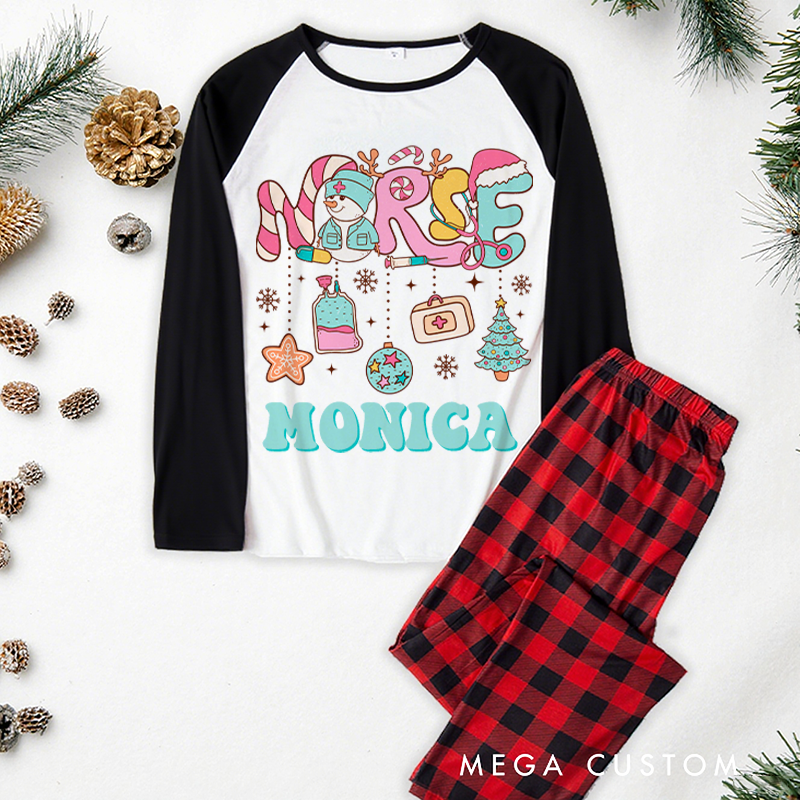 Personalized Nurse Christmas Pajama Sets Custom Nurse Design Pajamas Xmas Gift